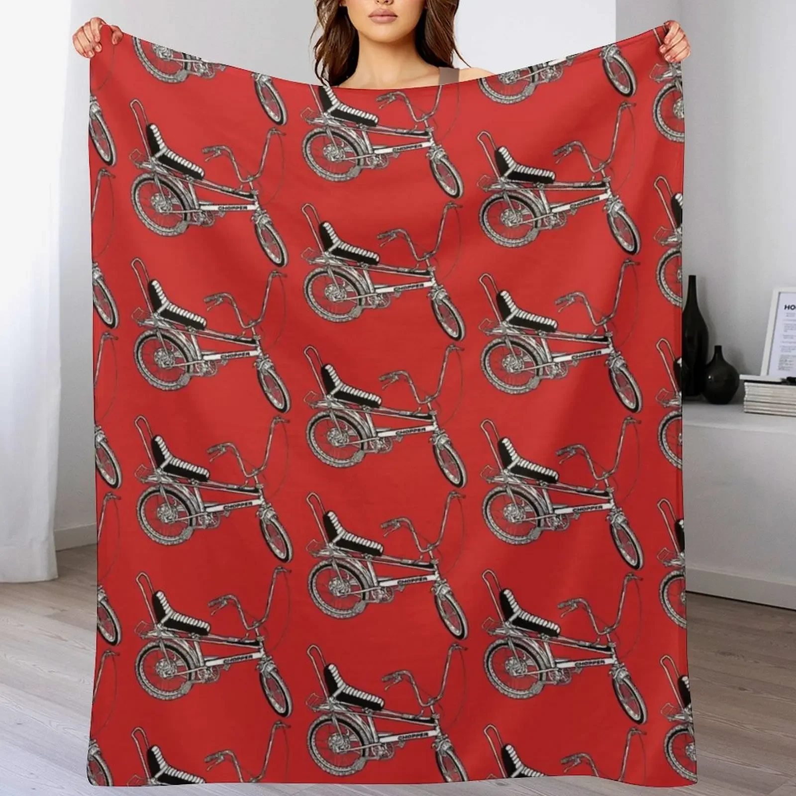 

70's Chopper bike Throw Blanket Faux Fur Soft Warm Blanket for Bed