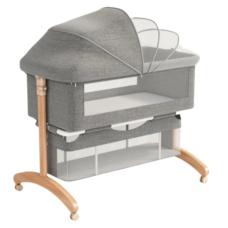 

Multi-functional Bedside Crib for Newborns, Baby Cradle, Baby Bed with Canopy, Mosquito Net, Foldable, Durable Metal Spliced Bed