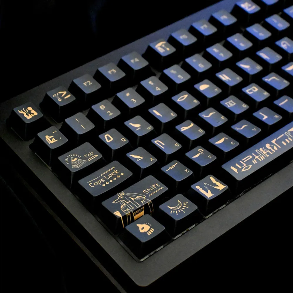 Imagem -04 - Teclado Mecânico Gaming Faraó Keycap Material Pbt Perfil Cereja Preto Cor Dourada Dye Sublimação Layout Ansi 142 Chaves