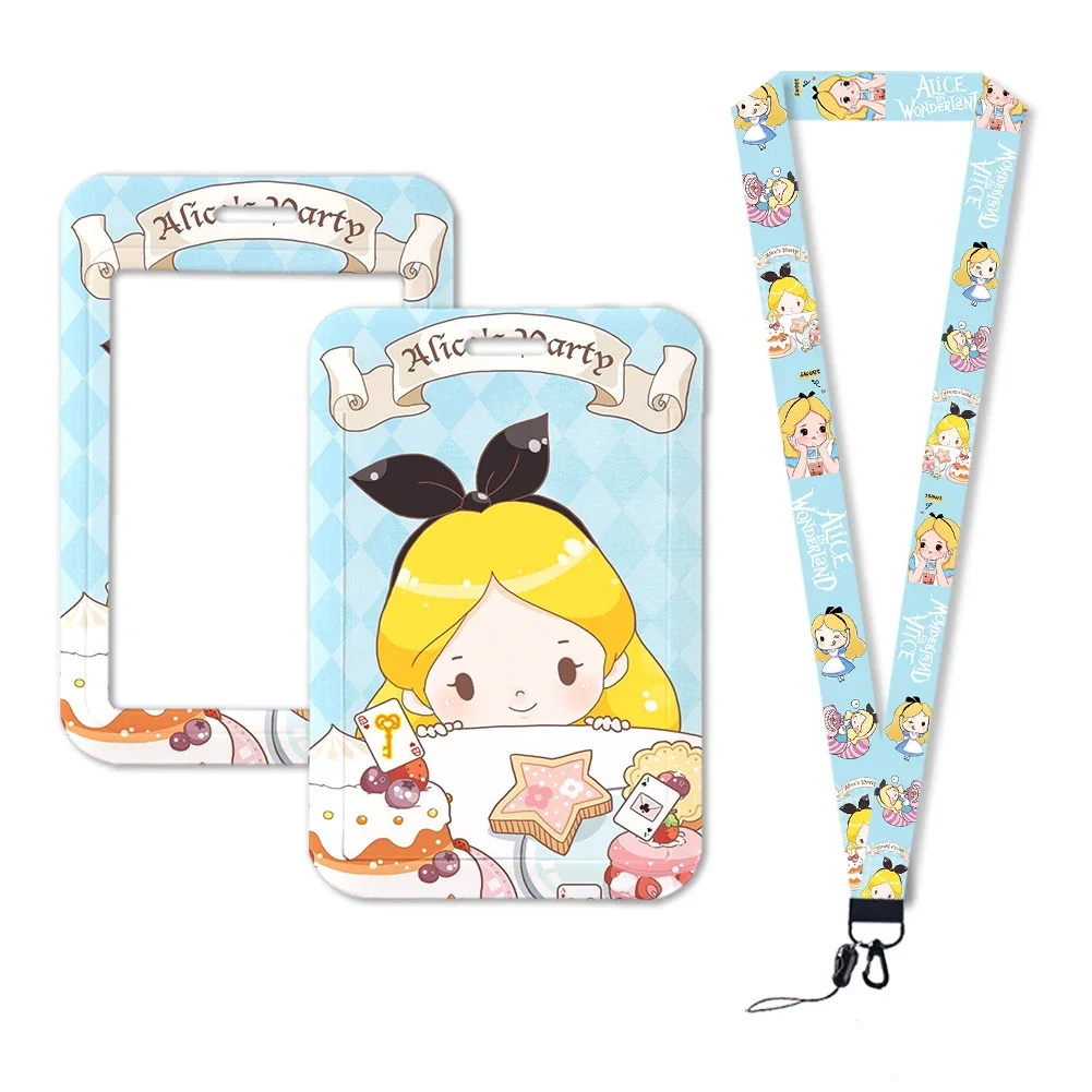 Disney Princess Alice In Wonderland Id Card Holders Lanyards Girls Door Card Hanging Rope Badge Holder Neck Strap Card Gift