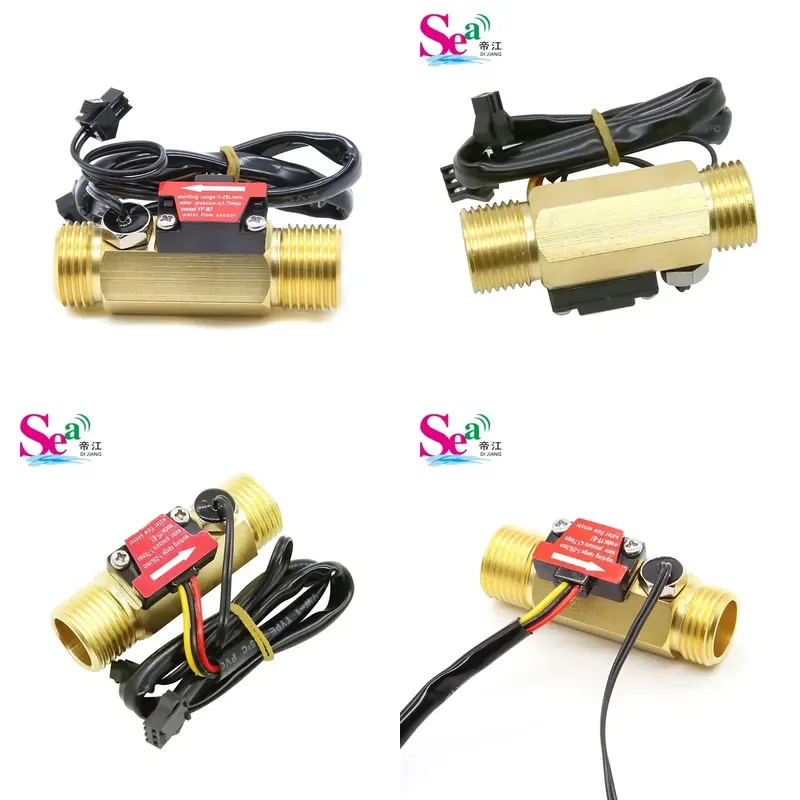 SEA DIJIANG B7 DN15 Inline Hall Effect Water Flow Meter with 50K Temperature Sensor Impeller Flowmeter Flow Water Heater