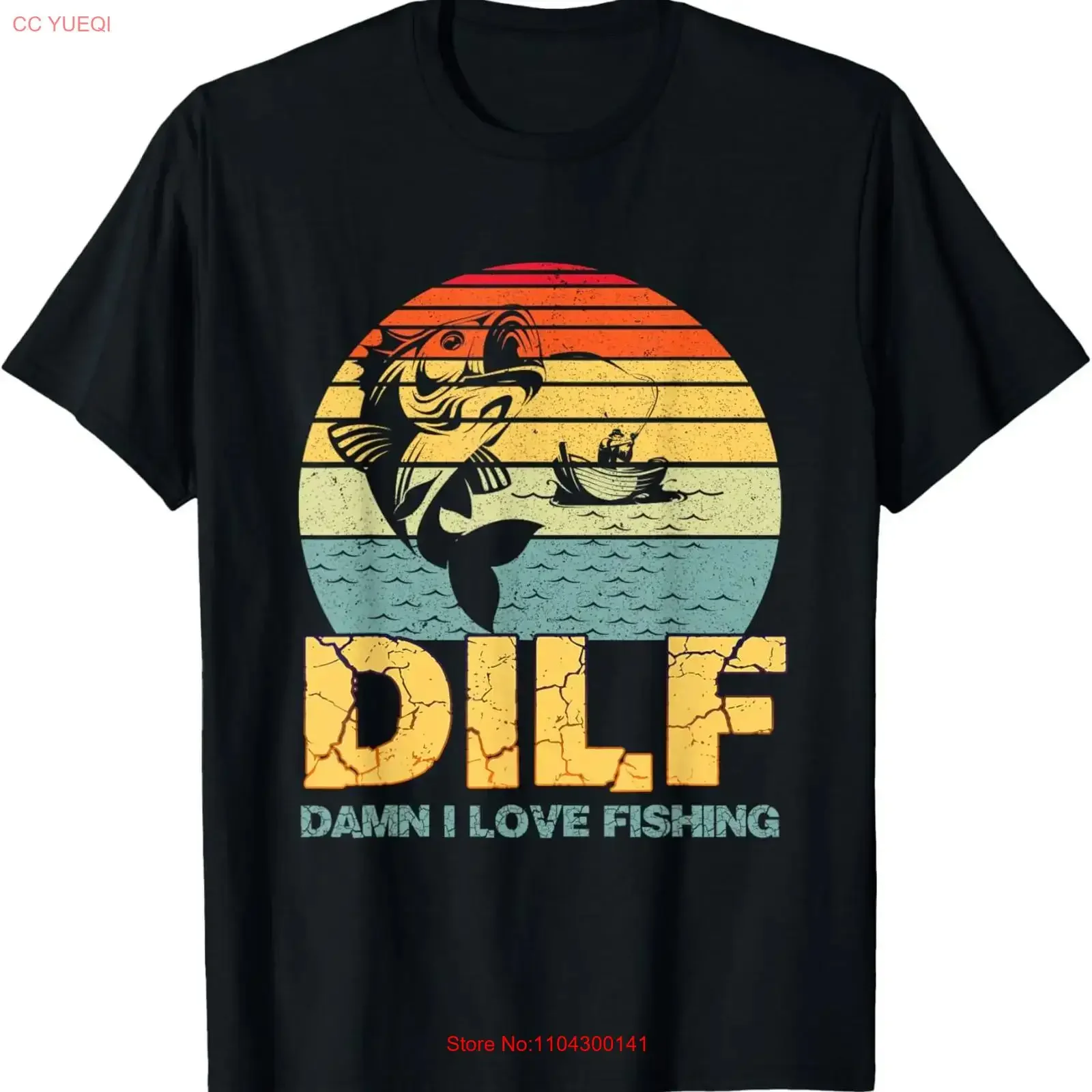 DILF Damn I Love Fishing Funny Saying Fishermen Vintage T Shirt vintage Washed Stretched graphic fashion Top For Everyday Wear