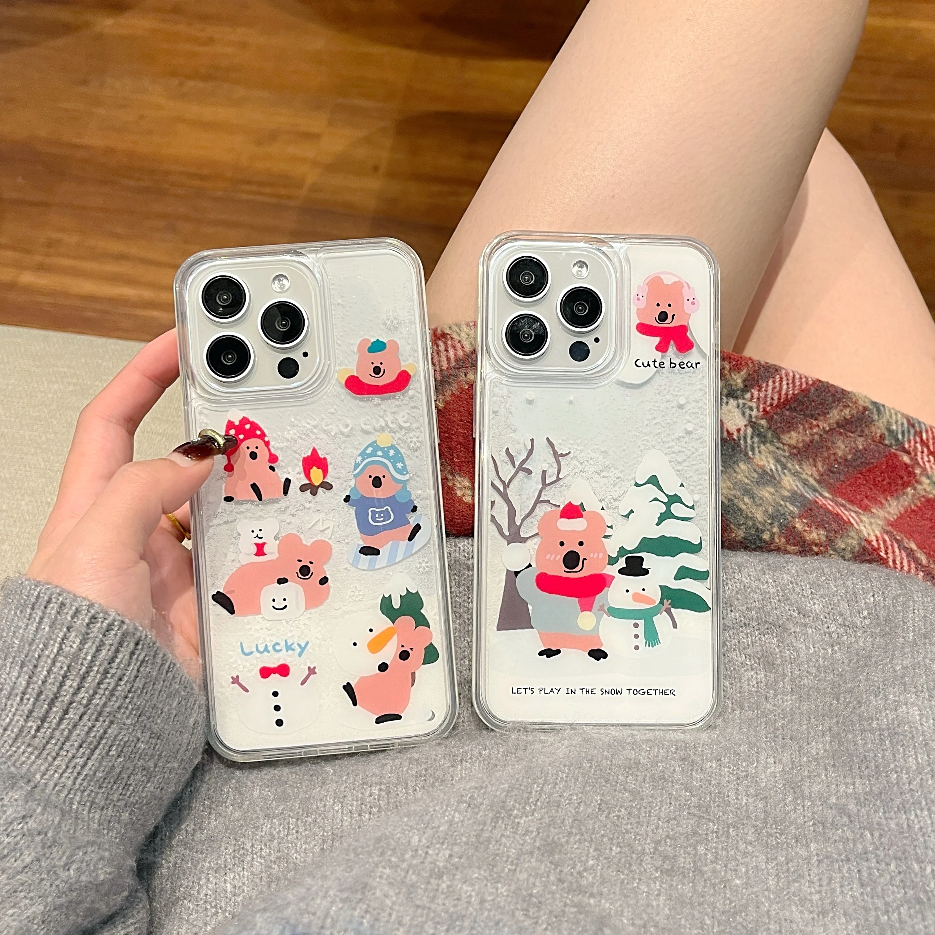 3D Quicksand Snowflakes and Bears pattern for iphone 14 14Promax 13Promax 13 13Pro 12Pro 11 12 12Promax 15 15Pro soft tpu shell