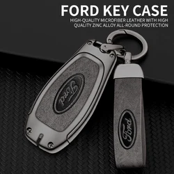 Skórzane etui na kluczyki samochodowe ze stopu cynku Akcesoria do Ford Focus 3 4 ST Mondeo MK3 MK4 Fiesta Fusion Kuga 2013 2014 2015 2017