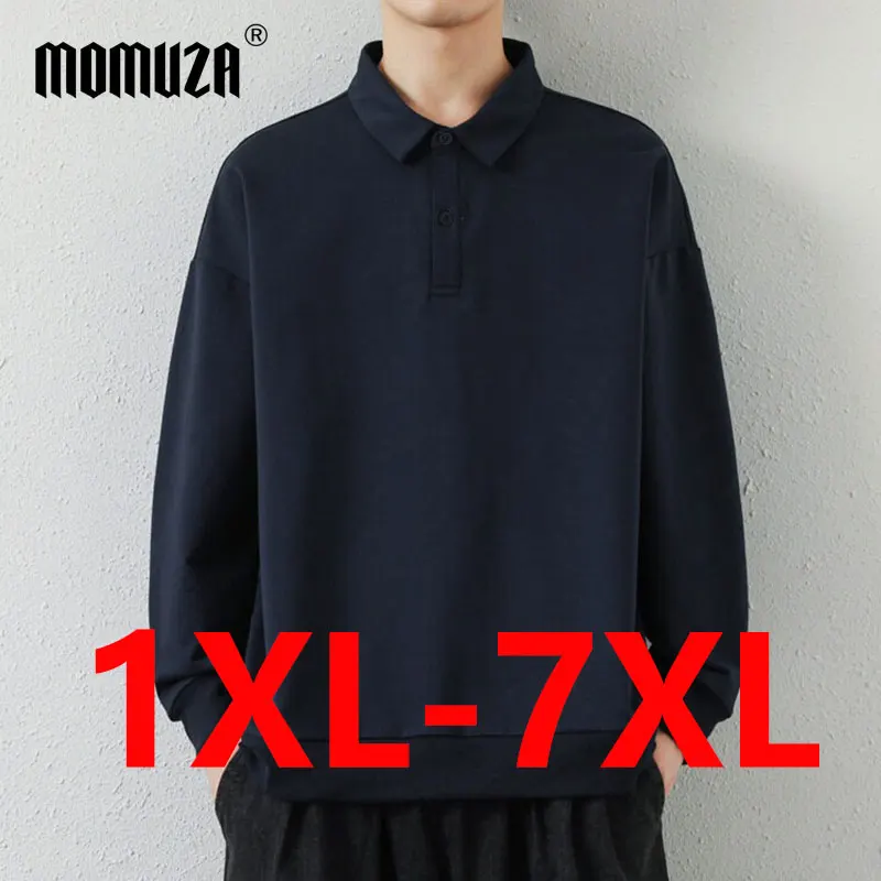 

1XL-7XL Мужские рубашки поло больших размеров с длинным рукавом и лацканами, повседневная дышащая удобная рубашка поло, мужская футболка высокого качества, одежда