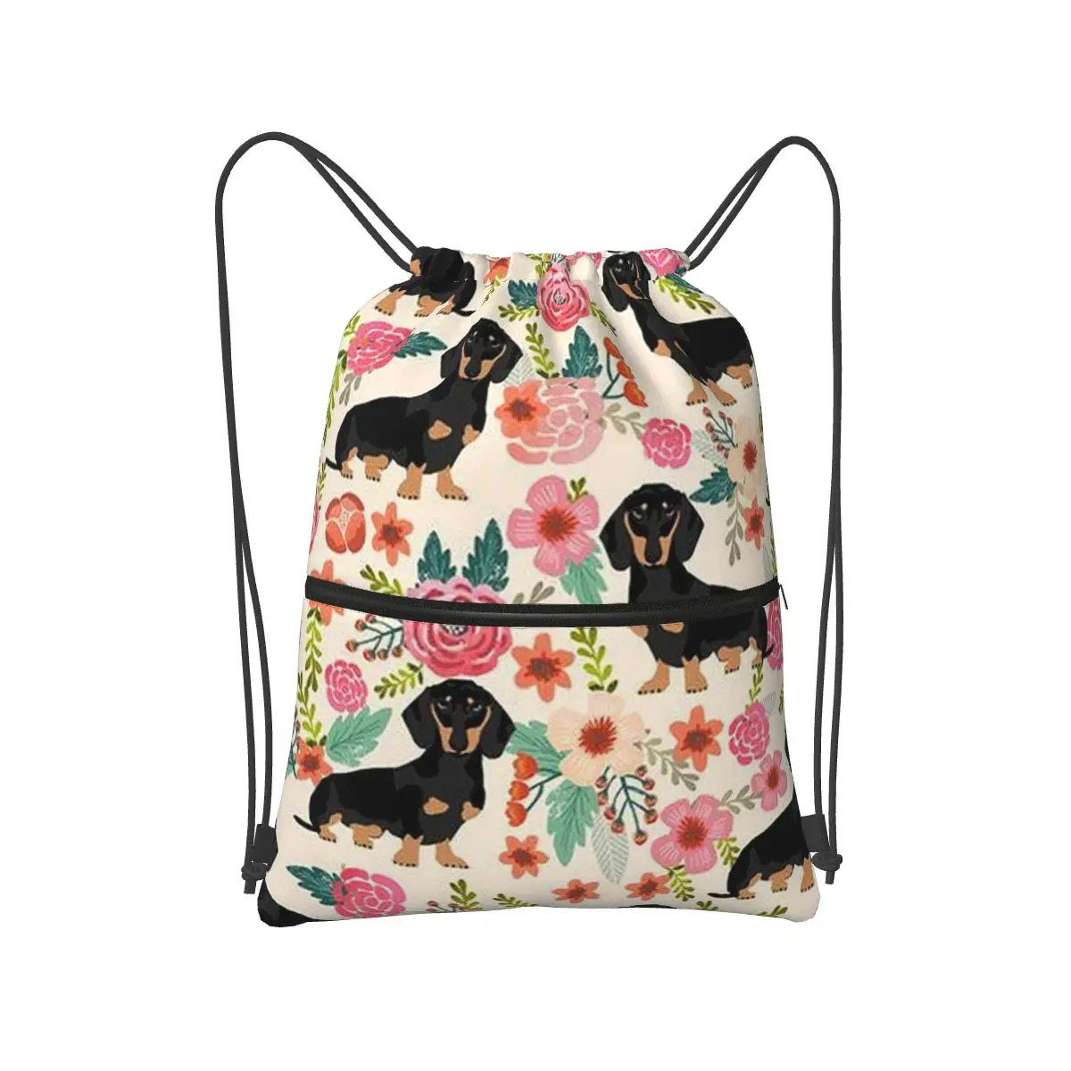 

Dachshund Sausage Floral Dog Pattern Backpacks Fashion Drawstring Bags Shoes Bag Book Bags for Man Woman School