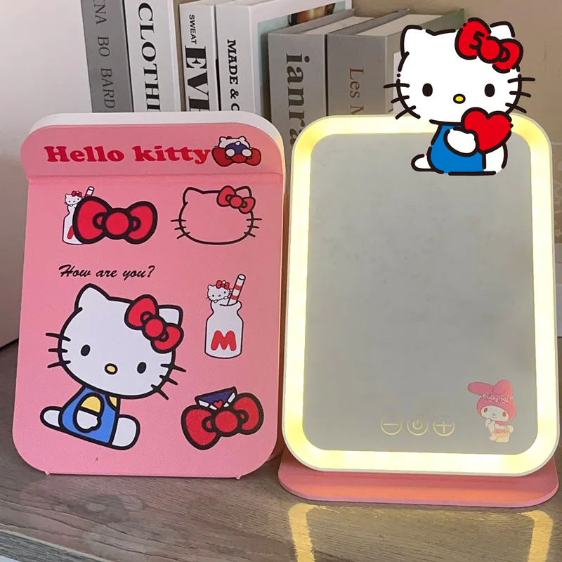 

Sanrio женское настольное зеркало для макияжа светодиодный сенсорный переключатель настольное зеркало для макияжа складное мультяшное Hello Kitty Kuromi подарок на праздник для девочек