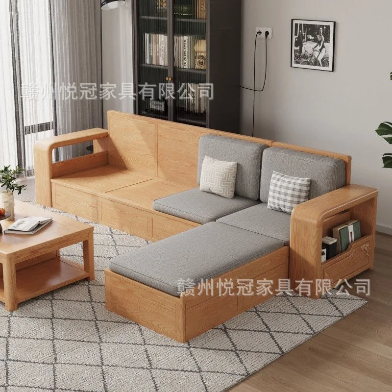 White wax solid wood sofa modern simple Nordic small apartment winter and summer living room log color storage furniture