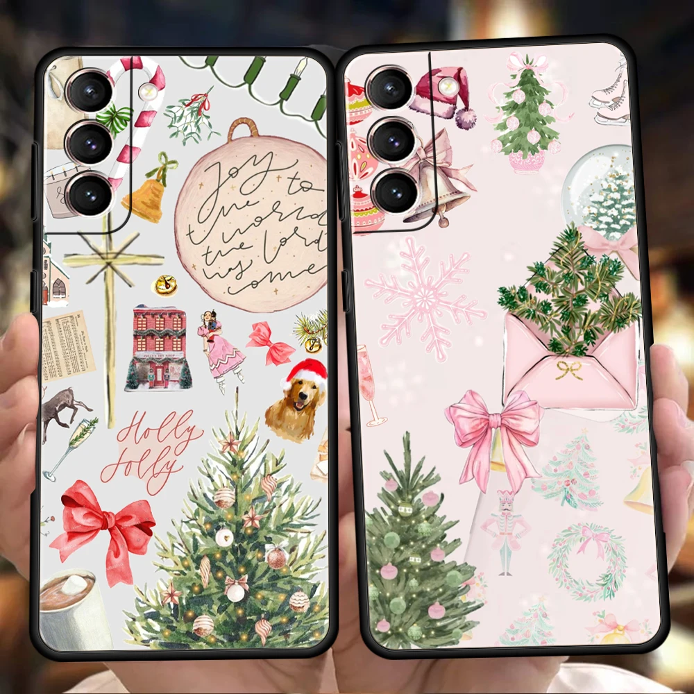 Phone Case for Samsung Galaxy S26 S25 S24 S23 S22 S20 S21 FE Ultra S10 S10E S9 Plus 5G Soft TPU Cartoon Pink Christmas Graffiti