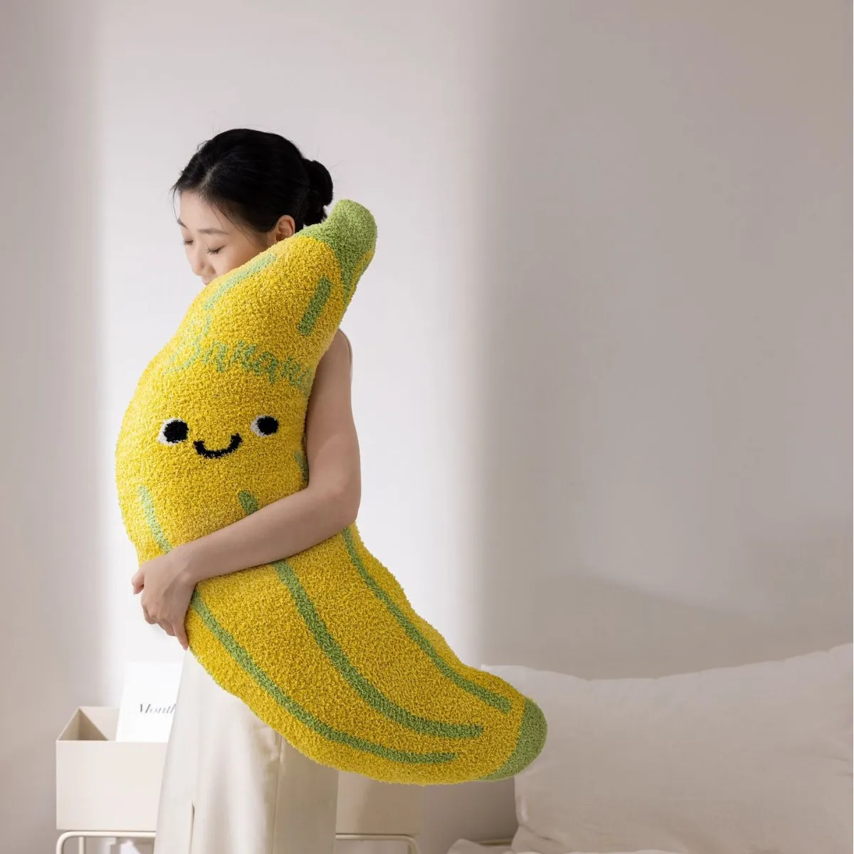 Plush Knitted Pet Pillow for Dogs and Cats Banana Shape Sofa Cushion for Living Room Bedroom Office Back Support for Small