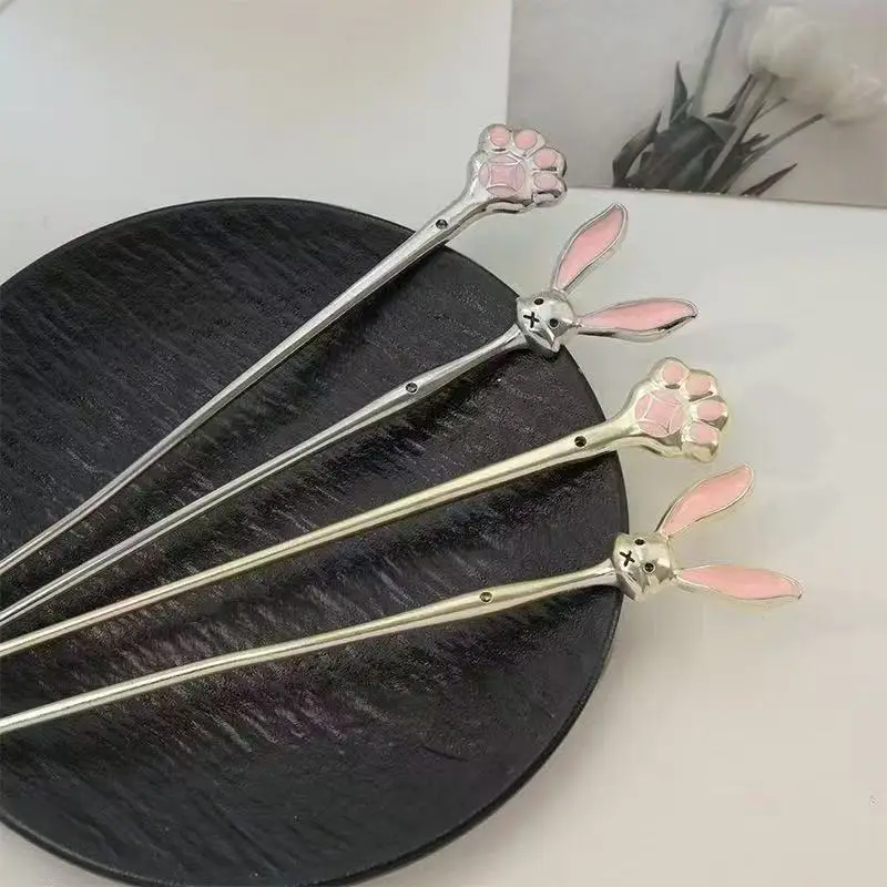 1 قطعة/4 قطعة دبوس شعر رائع على شكل أرنب وقطط، إكسسوار شعر ثابت لطيف وحلو، مشبك شعر بسيط وعصري ومتعدد الاستخدامات #1