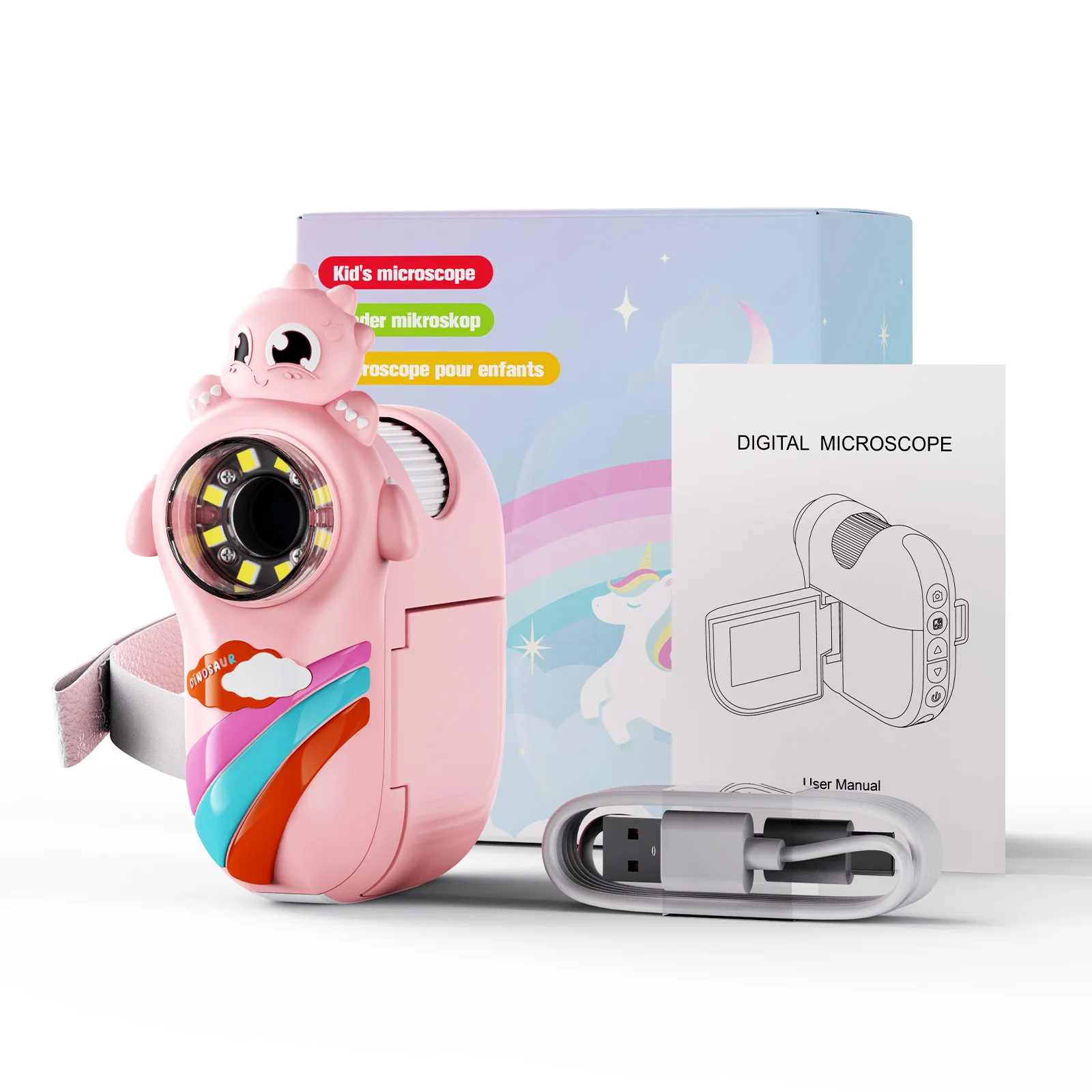 China Made OEM Kid Cute Toy 2MP 1080P 1000X Manual Focus With 2-Inch HD Color Screen PC Compatible Handheld Microscope Children