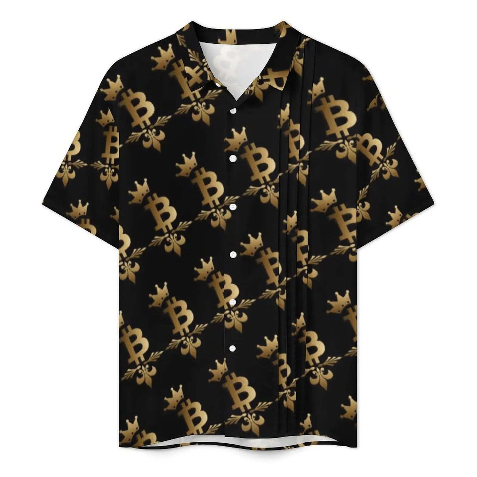 Golden Bitcoin Vacation Shirt Man Blockchain Crypto Print Retro Casual Shirts Hawaiian Short-Sleeve Streetwear Oversize Blouses