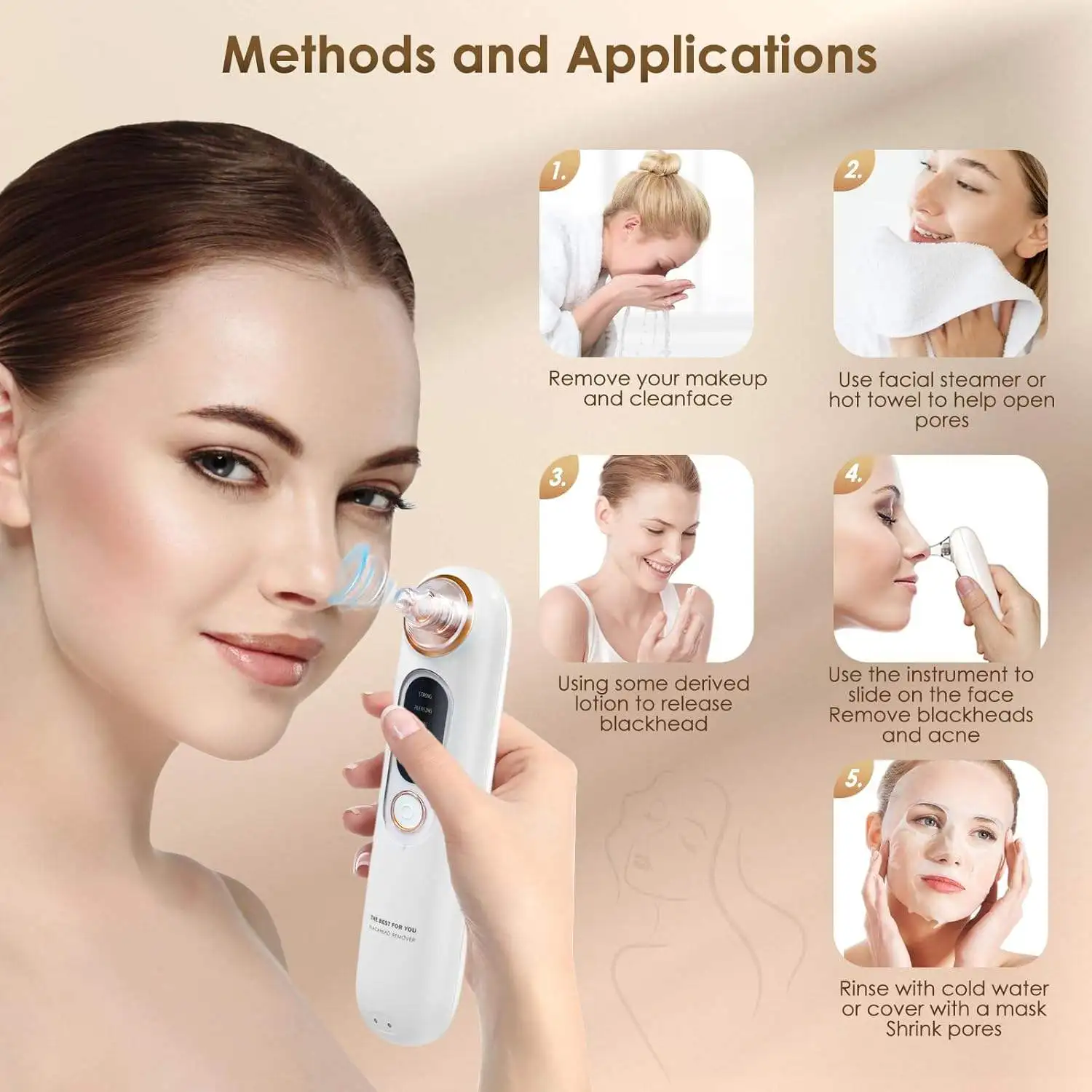 Black Head Remover for Face Blackhead Extractor Tool with 4 Adjustable Suction Head Deep Skin Exfoliation,pore Tool Kit