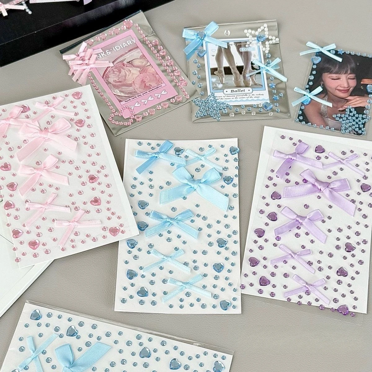 Heart Rhinestone Sticker Lace Bow DIY Handbook Phone Decals Diamond Stickers Children Korean Stickers Aesthetics