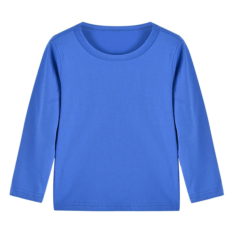 2024 Spring Autumn Children Long Sleeves T-shirt Kids Solid Color Undershirts Sweat Sweaters Baby Boys Girls Round Neck Top