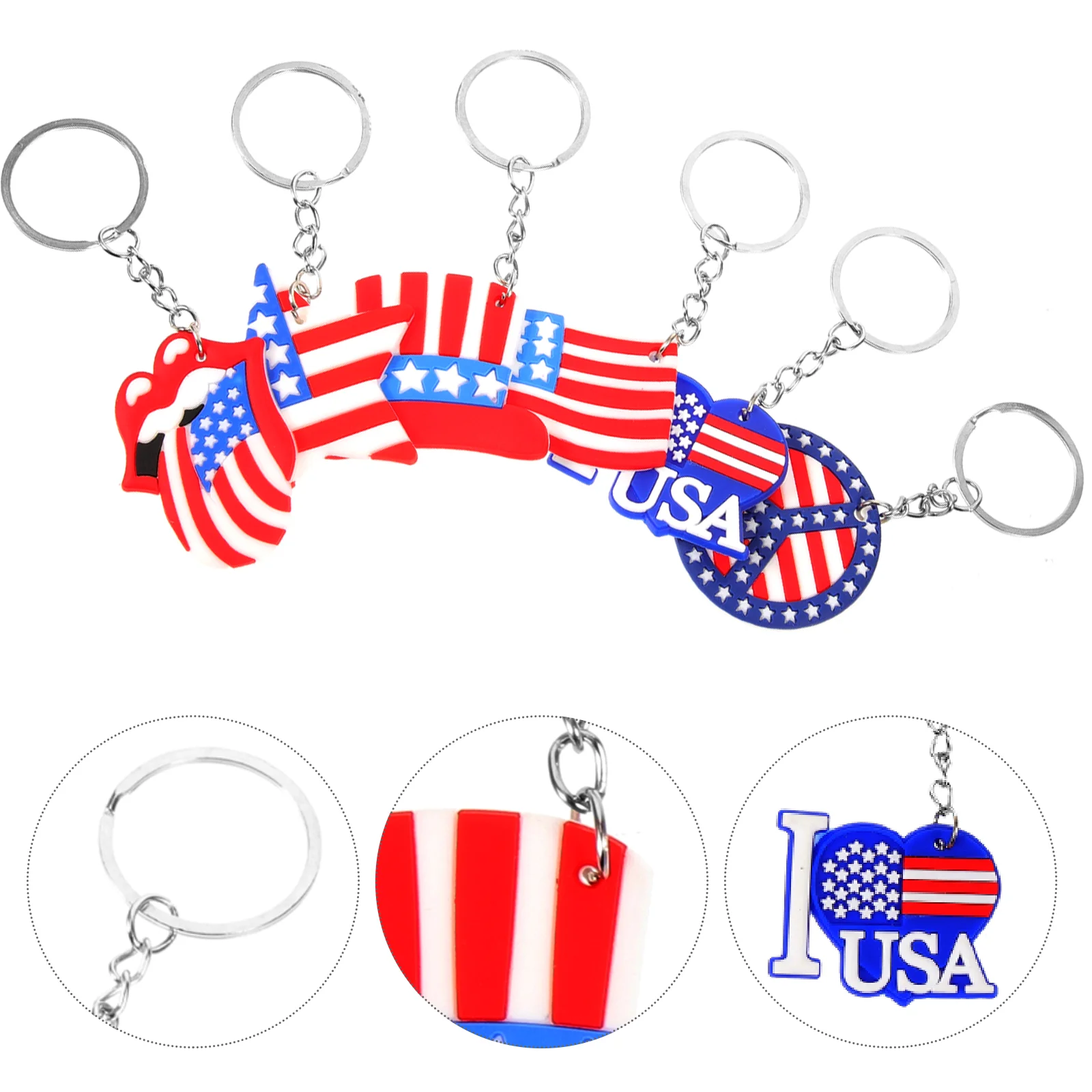 American Flag Keychain Independence Day Holiday Party Ornaments 12pcs Random Style Purse Hanging Decor Ring