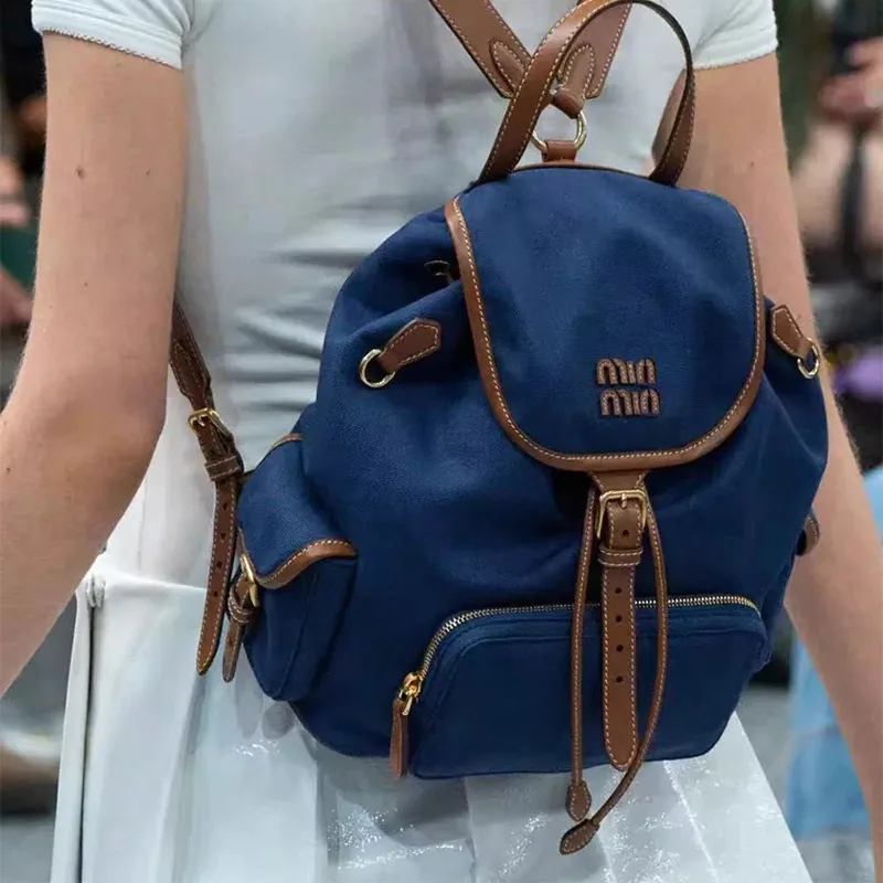 New Brand Women Backpack Fashion Versatile Blue Red Contrast Color Stitching Multi-pocket Casual Design Luxury Handbag Backpack