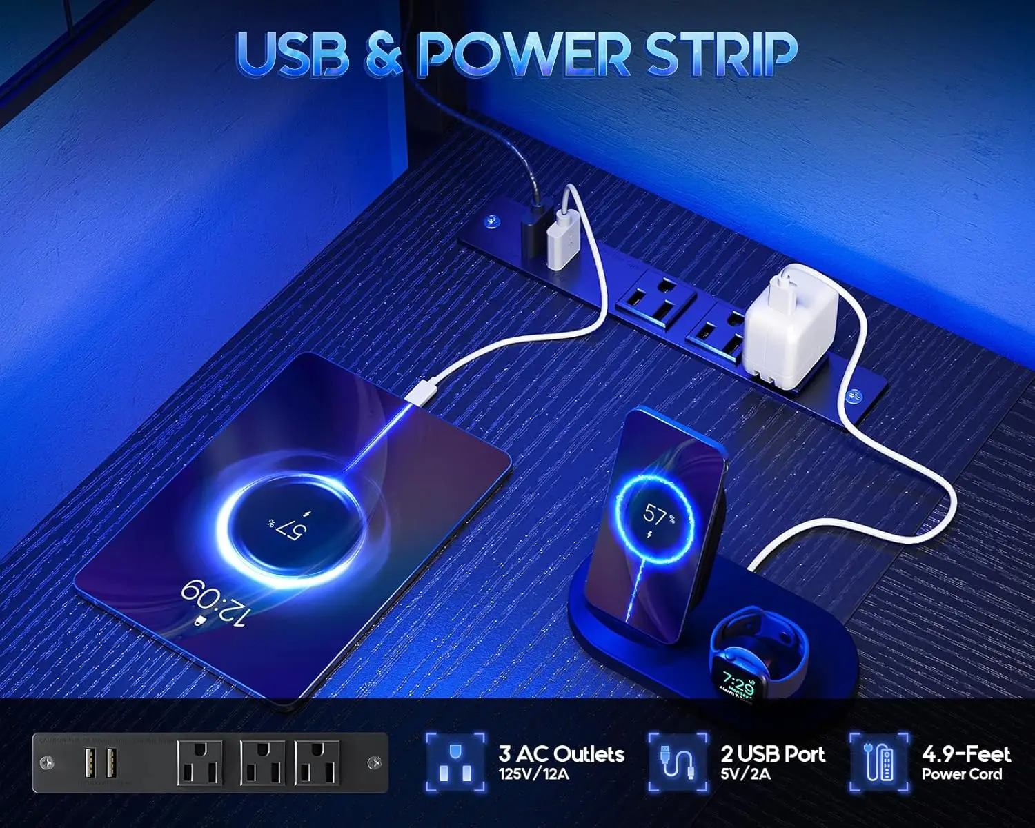 L-Shaped Gaming Desk with Shelf, 4 Drawers, LED Light, Reversible, Black