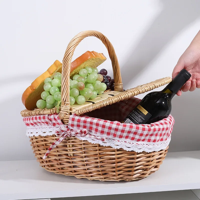 

Woven Wicker Basket Picnic Camping Storage Basket Breadfruit Food Breakfast Flower Display Box Kitchen Organizer Home