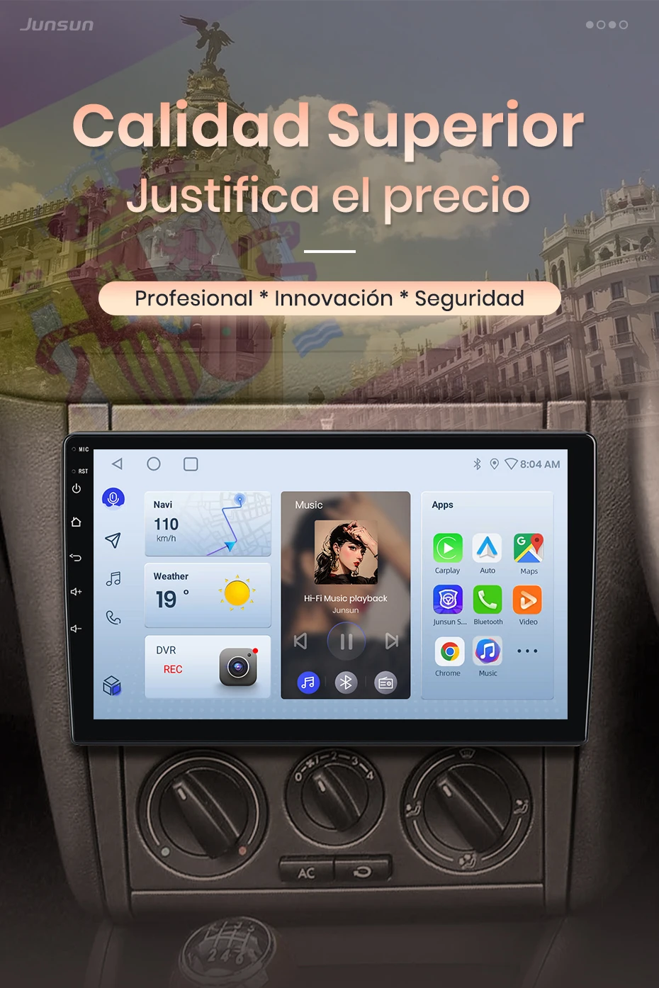 Junsun Radio mit KI-Sprachsteuerung für VW Golf4 Jetta MK4 1997-2003, kabelloses CarPlay, Android Auto Autoradio 2DIN mit Bluetooth, DAB+, GPS, RDS – Detail 1