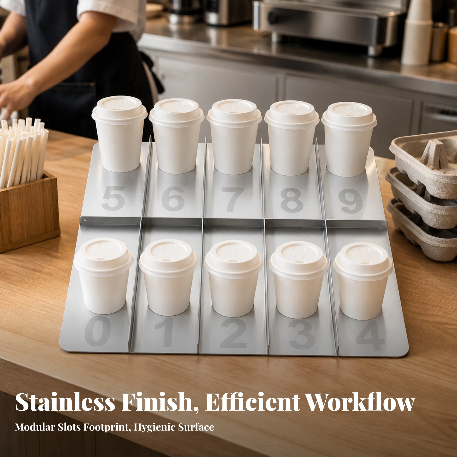 Heavy Duty Stainless Steel Tray with Numbered Compartments for Milk Tea Shop Counter
