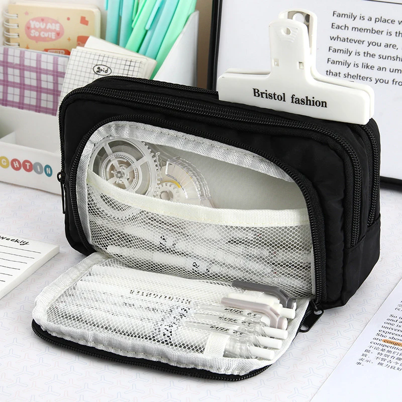 Large Capacity Pencil Bag Simple Solid Color Pencil Case Cute Fashion Stationery Storage Bag School Office Supplies Gifts