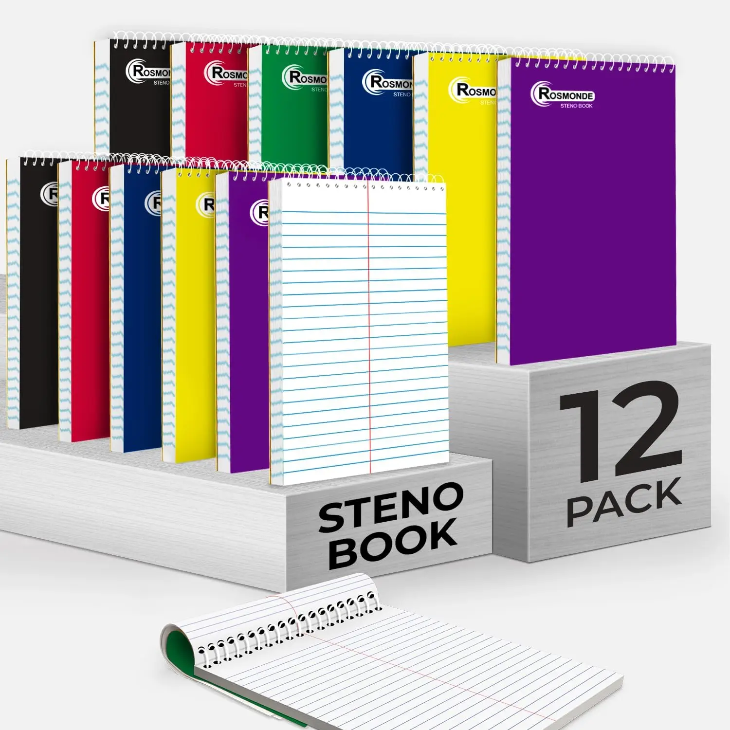 

Steno Pads Spiral 6x9 12 Pack, Gregg Ruled Steno Pad, Assorted Colors, 80 Sheets (160 Pages) Top Spiral Notebooks for Office &