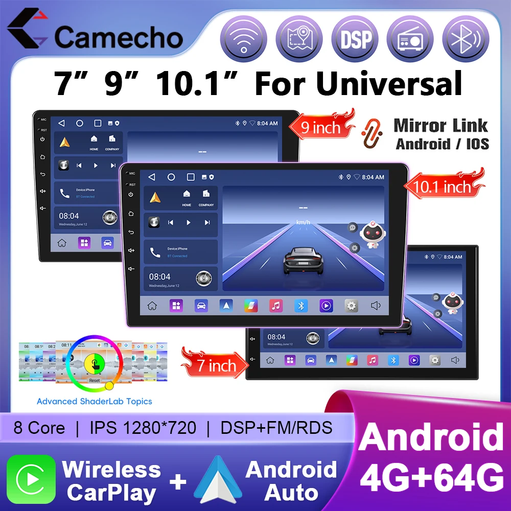 Camecho 7 9 10 بوصة 8Core 4G + 64G راديو السيارة أندرويد 2 Din Autoradio GPS ستيريو واي فاي لاسلكي Carplay أندرويد السيارات الوسائط المتعددة