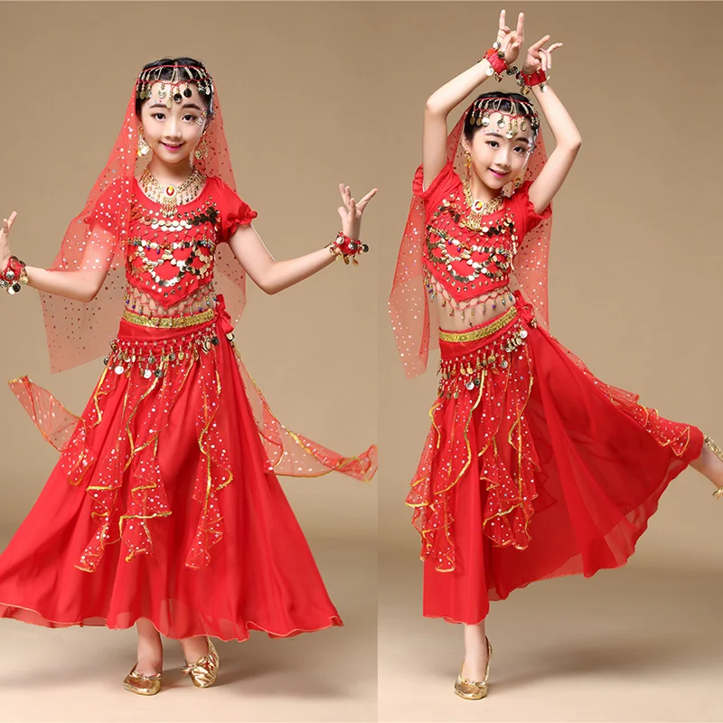 Belly Dance Costumes for Kids Girls Children Belly Dance Skirt Bollywood Dancing Dress Performance Competition Indian Cloth Set