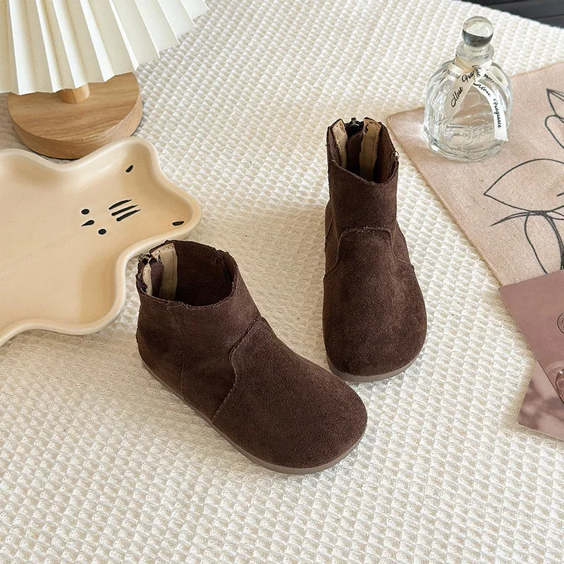 

Осень-зима 2022, ботильоны для маленьких девочек, коричневая детская обувь в стиле ретро, удобные повседневные детские полусапожки на мягкой подошве
