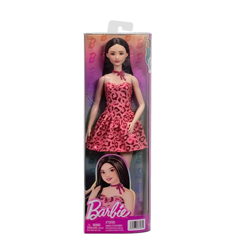 Muñeca Barbie auténtica Fashionistas, pelo negro, estampado de leopardo, ropa, zapatos rojos, juguetes de princesa de ensueño para niñas, accesorios