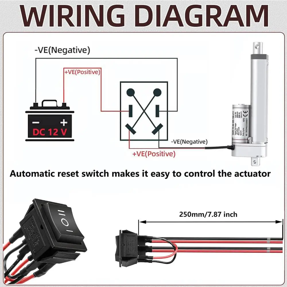 Atuador linear resistente 8 polegadas 202Lbs DC 12V Kit de interruptor remoto do motor