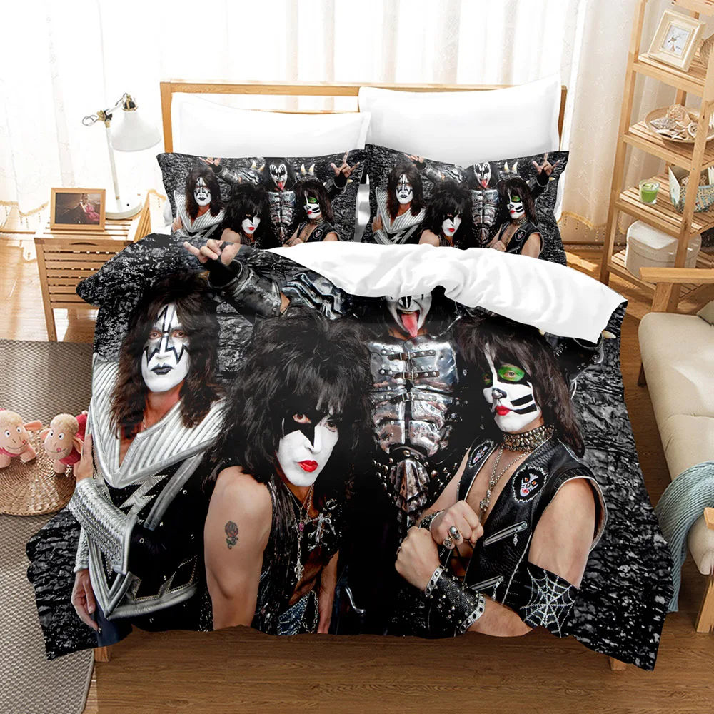 Kiss Rock Band Music 3D Duvet Cover Bedding Set Polyester Pillowcases Quilt Cover Fashion Home Decor Gift Twin King Queen