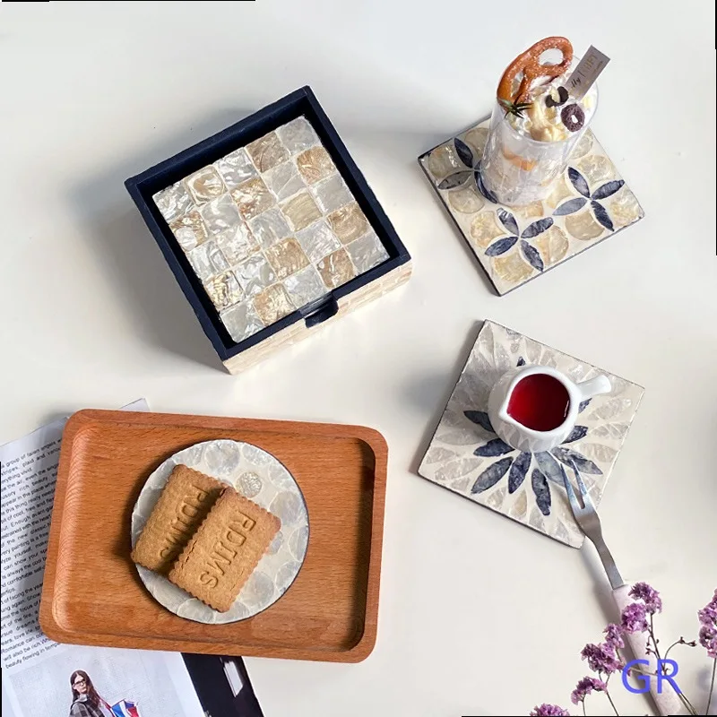 Wholesale Colorful Shell Insulated Coaster Tea Mat Heat Resistant Tea Set Accessories