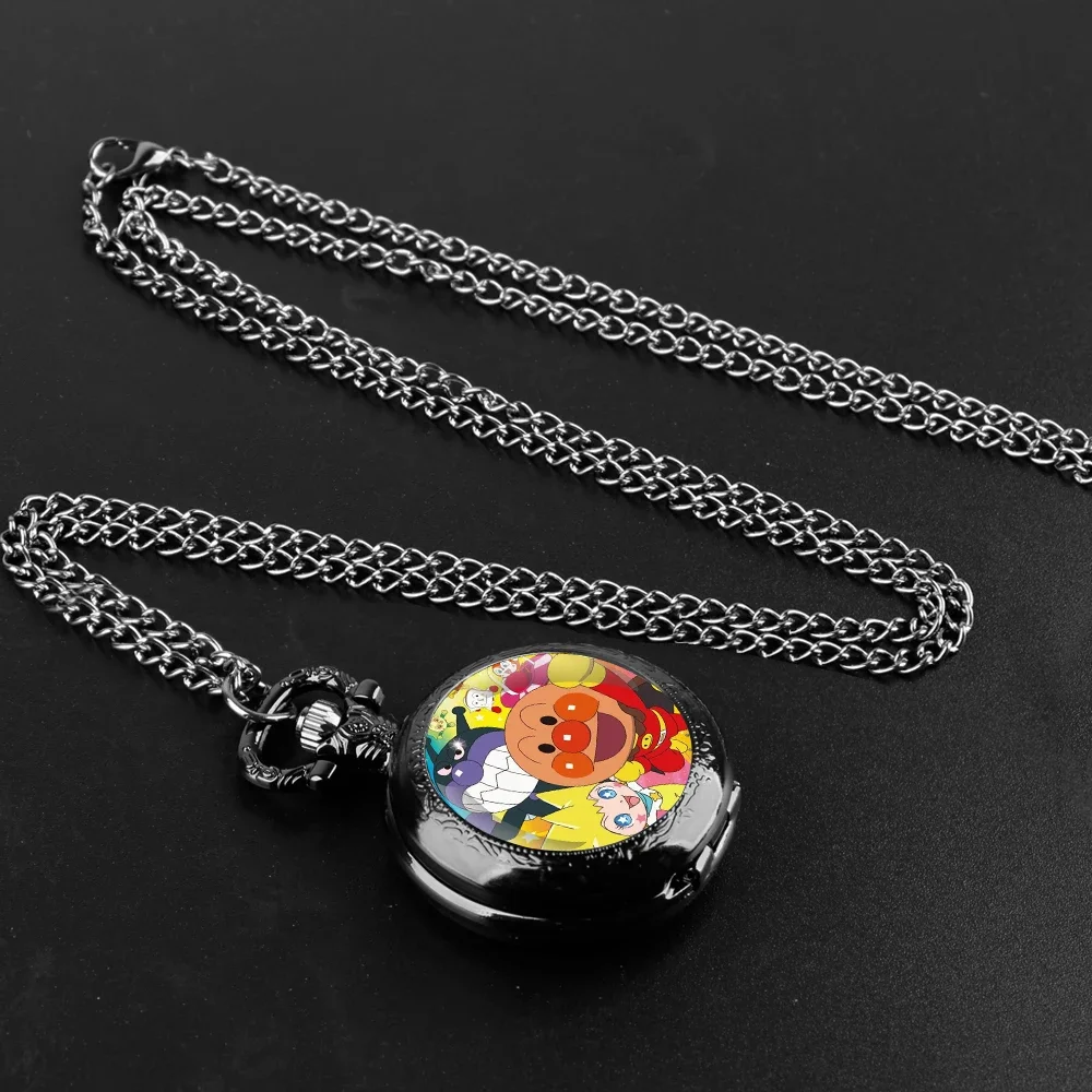 Cartoon Design Glass Dome Quartz Pocket Watch with Arabic Numerals Dial Durable Chain Perfect For Gifts