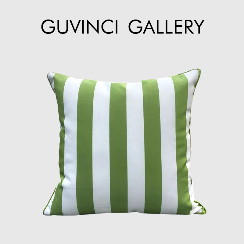

GUVINCI Garden Treasures Striped Green Multicolor Sqaure Throw Pillow Cover Outdoor Water Resistant Cushion Case 45x45cm 50x50cm