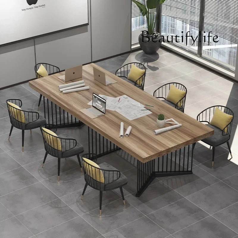 LJYNordic simple solid wood desk studio design creative wrought iron strip conference negotiation table