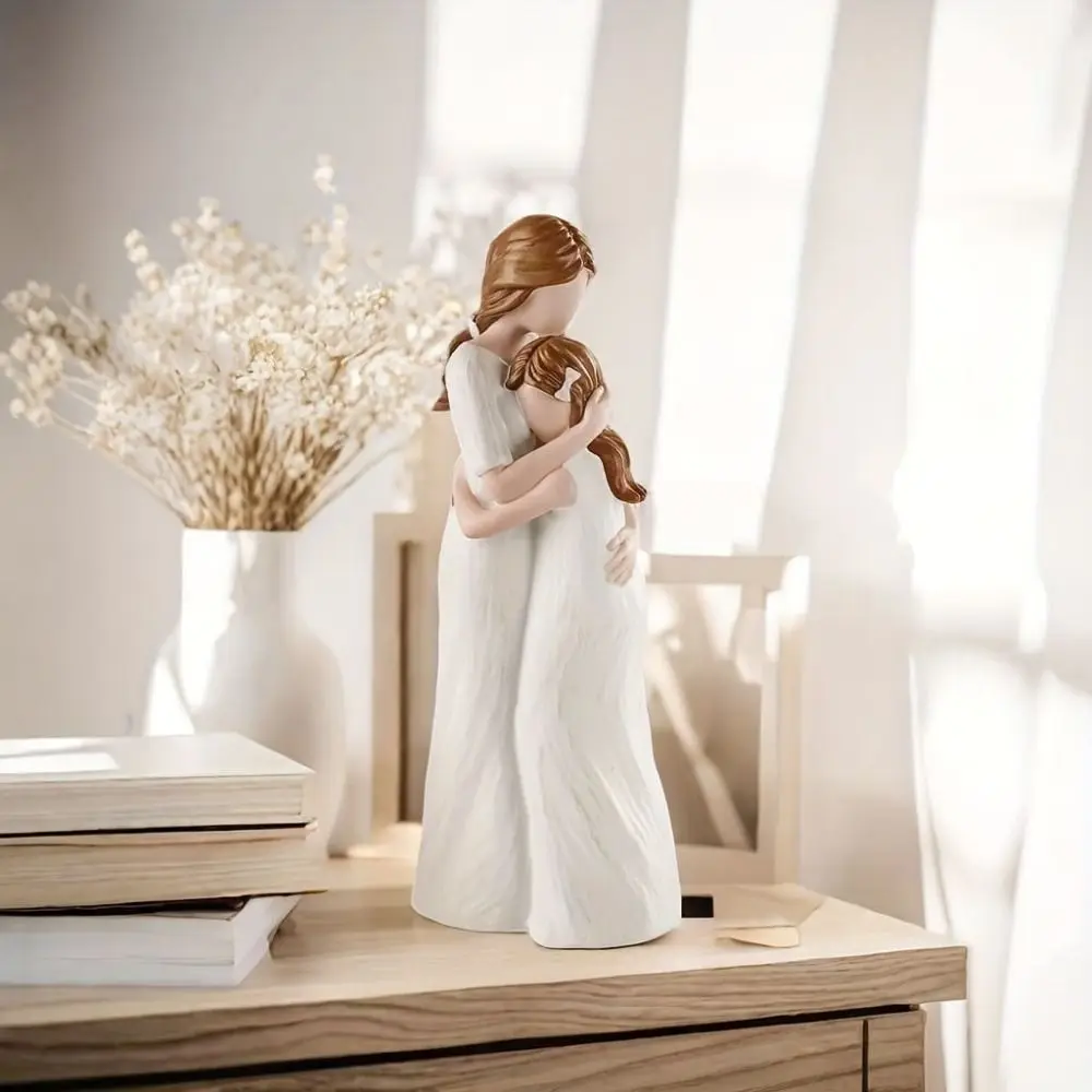 

Creative Hand-Painte Mother And Daughter Statue Elegant Resin Craft Mom Hug Daughter Sculptures Modern Family Sculpture Bedroom