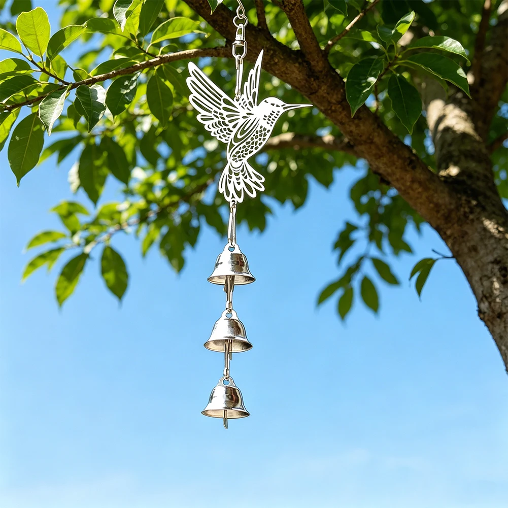 

E9 Mini Lucky Hummingbird Wind Chimes Metal Wind Bell Breeze Dancing Hanging Car Pendant Garden Window Tree Decor 3 Bells + Hook