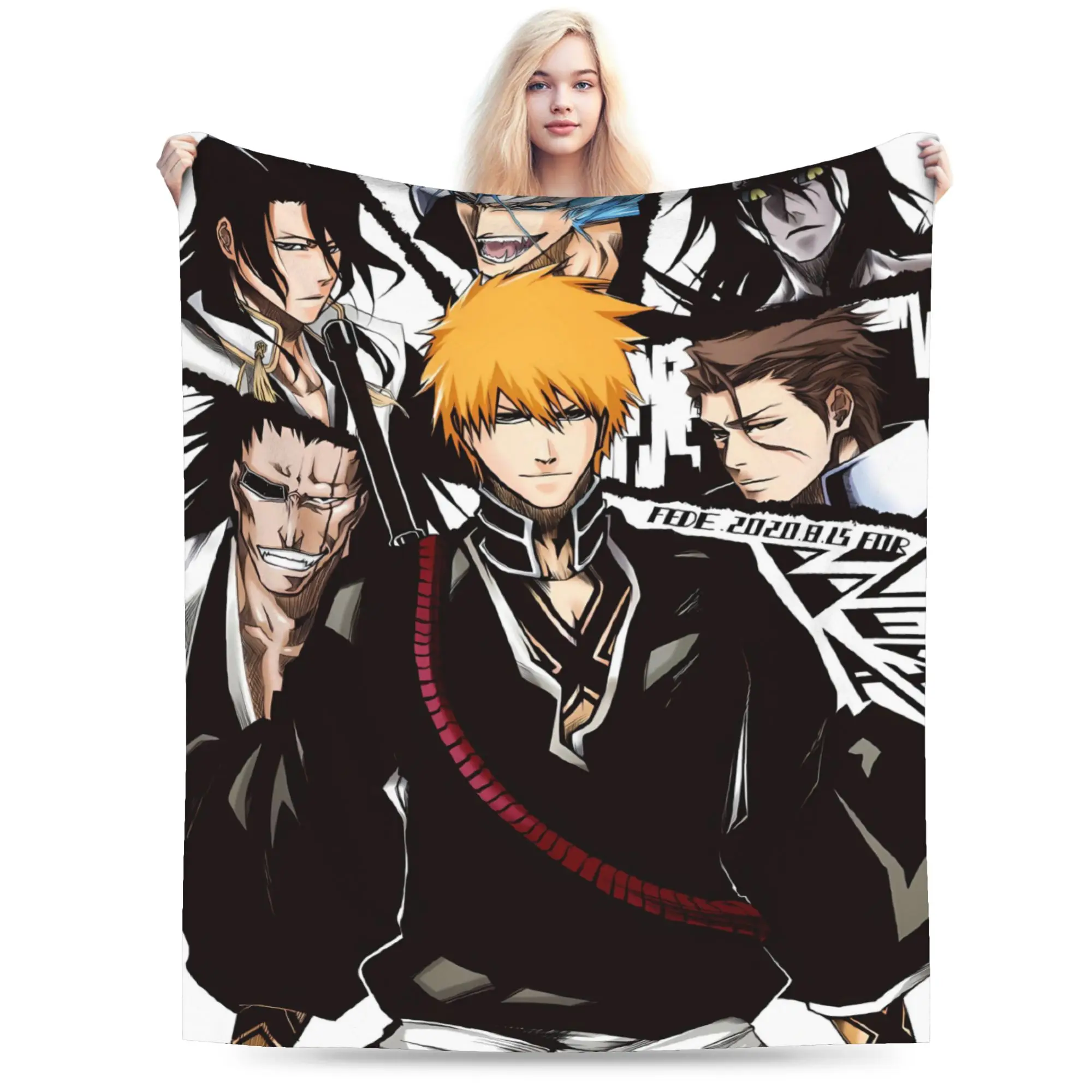 Ichigo Byakuya Squad Blankets Quality Super Soft Bleached Throw Blanket Winter Travel Office Couch Bed Comfortable Bedspread