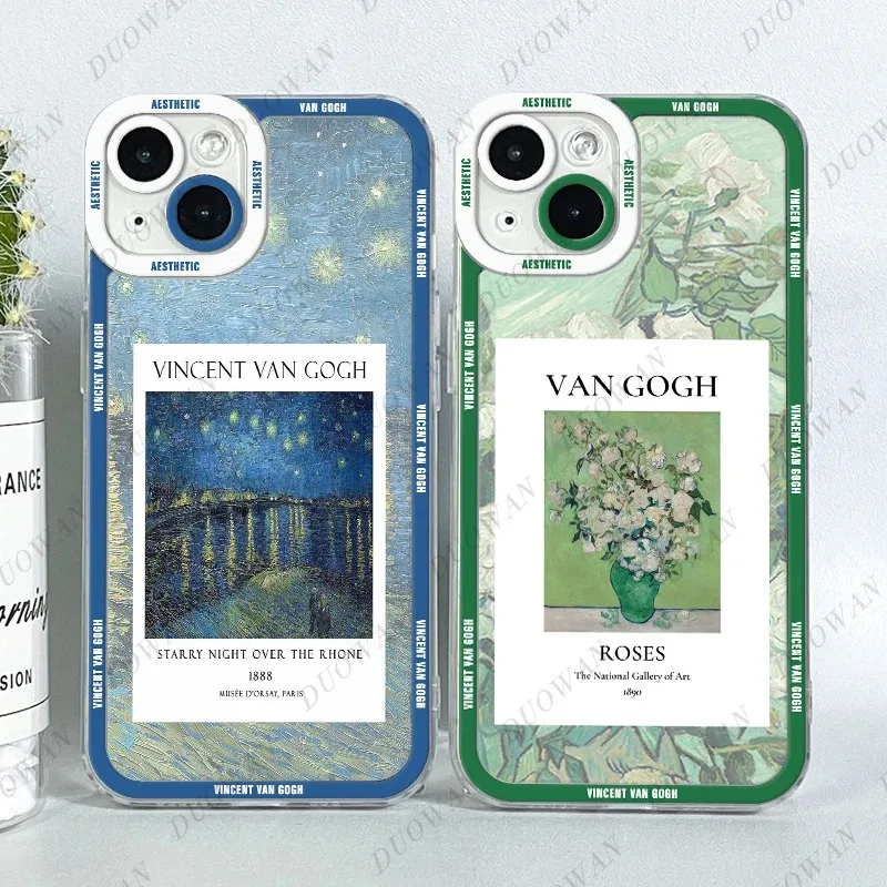 Van Gogh Oil Painting Phone Case For iPhone 11 12 13 14 15 16 Pro Max XR X XS Mini 8 7 Plus SE 2020 TPU Clear Case