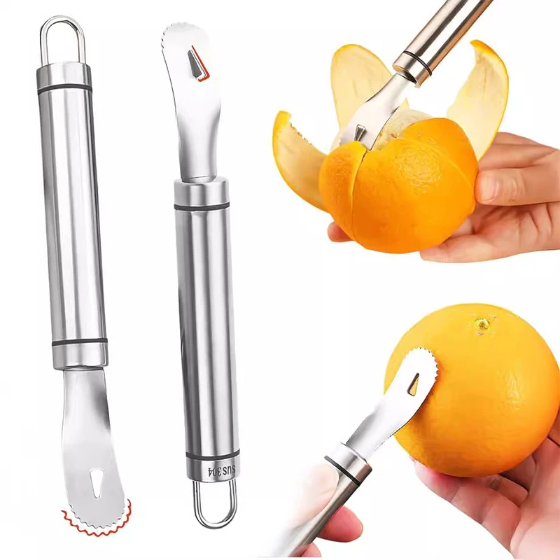Pelador de frutas de acero inoxidable para el hogar, utensilios de cocina de mango largo, naranja, 1/2 piezas