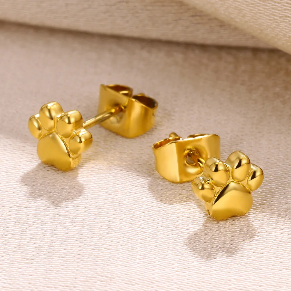 Cute Cat Paw Stainless Steel Earring for Women Gold Color Stud Earring Retro 2024 Trendy Piercing Ear Waterproof Jewelry Gifts
