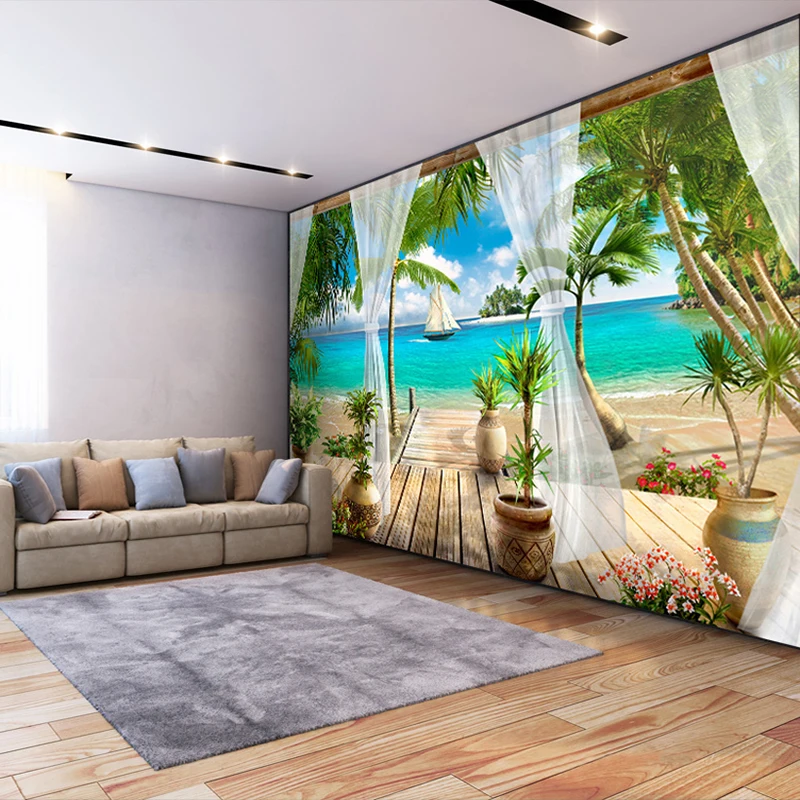 

Custom 3D Photo Wallpaper Balcony Sandy Beach Sea View 3D Living Room Sofa Bedroom TV Background Wall Mural Wallpaper Home Decor