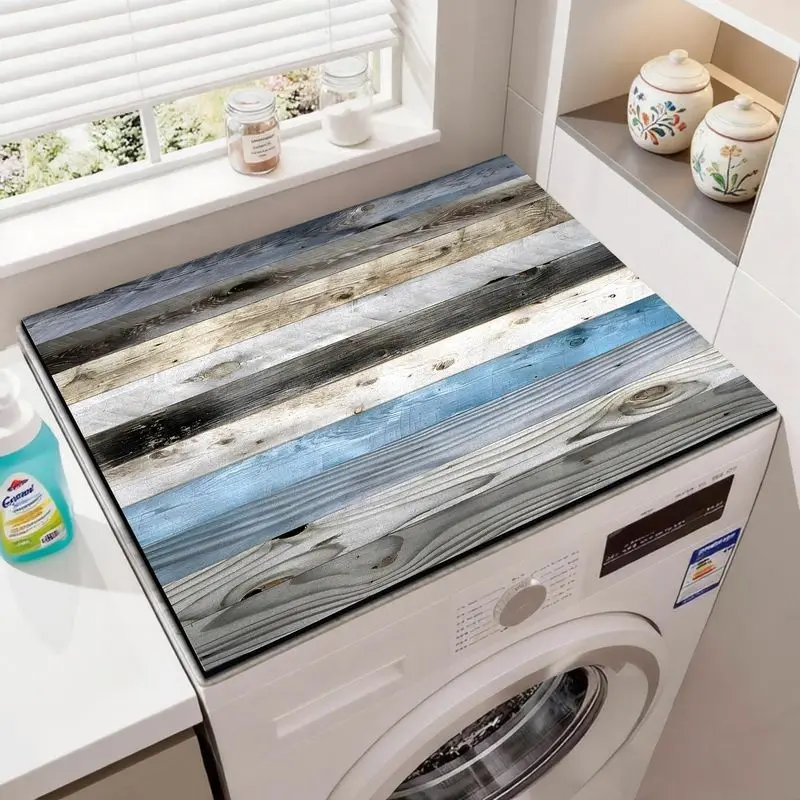 VIKAMA Farmhouse Rustic Laundry Word Wood Washer Dryer Protector Pad Water Absorb Anti Slip Kitchen Countertop Decor Mat