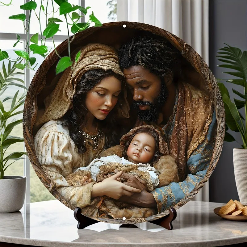 

Holy Family" Round Aluminum Sign, Perfect for Home & Office Decor, Living Room, Bathroom, Bar, Cafe, Versatile Holiday Wall Art
