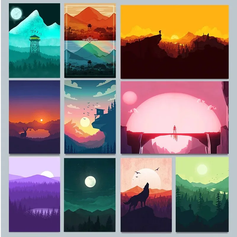 ملصق ساعة نارية مطبوع لديكور المنزل ، صور فنية جدارية ، لوحة قماشية ، قمر ، جبل ، غابة ، خشب ، كوكب ، غرفة معيشة ، غرفة نوم ، هدية