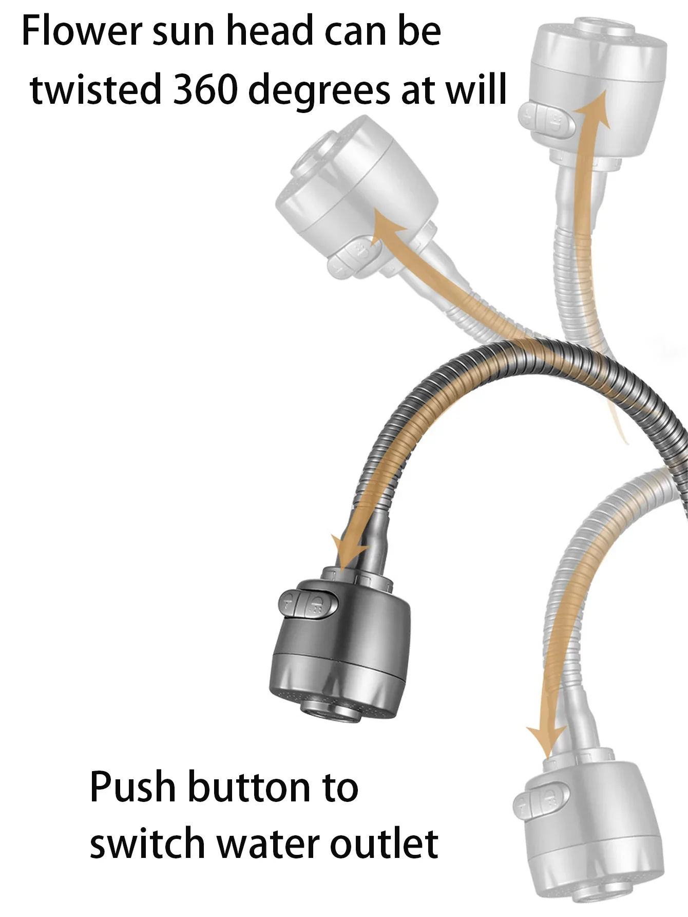 صنبور دوار 360 درجة، صنبور بارد، صنبور مطبخ من الفولاذ المقاوم للصدأ SUS304 مرن #5