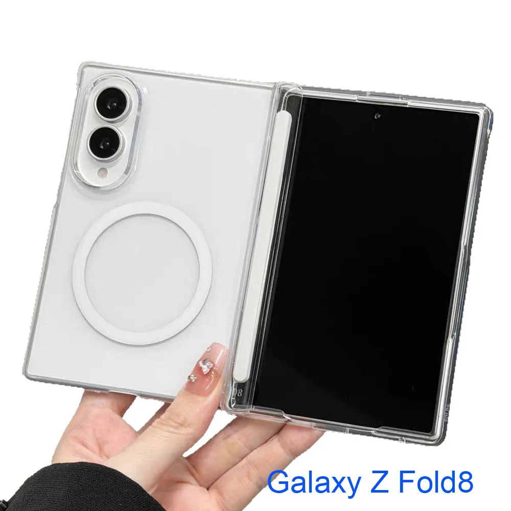 Magnetische kabellose Ladehülle für Samsung Galaxy Z Fold 8 Ultra 7 6 5 4 Z Fold4 Fold5 Fold6 Transparente stoßfeste Rückabdeckung – Detail 1